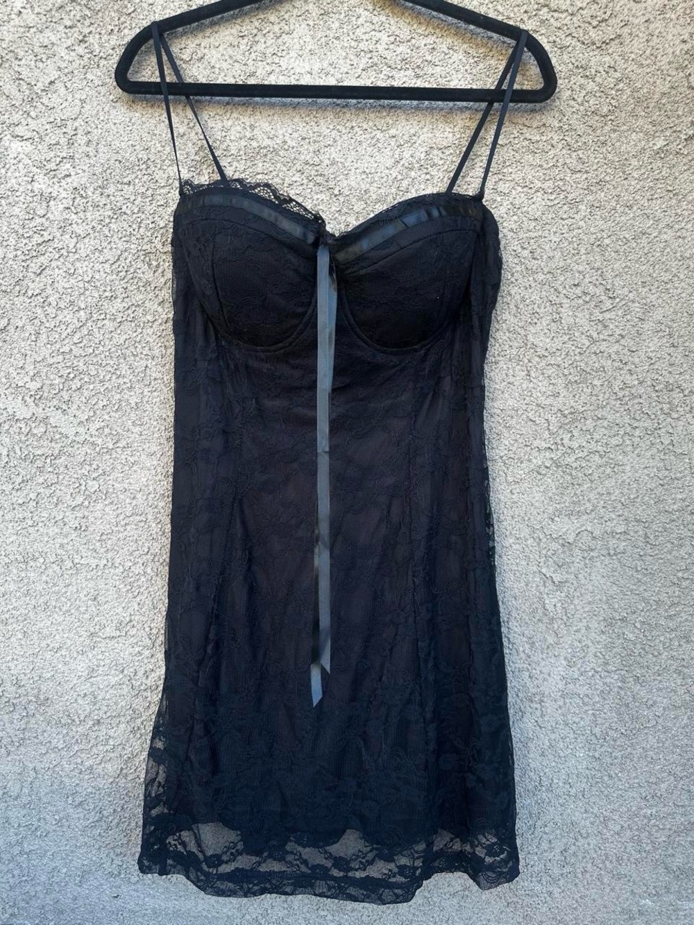 Fashion Nova Black Lace Bustier Slip with Ribbon